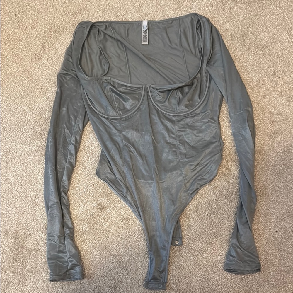Skims Gray Long Sleeve Bodysuit